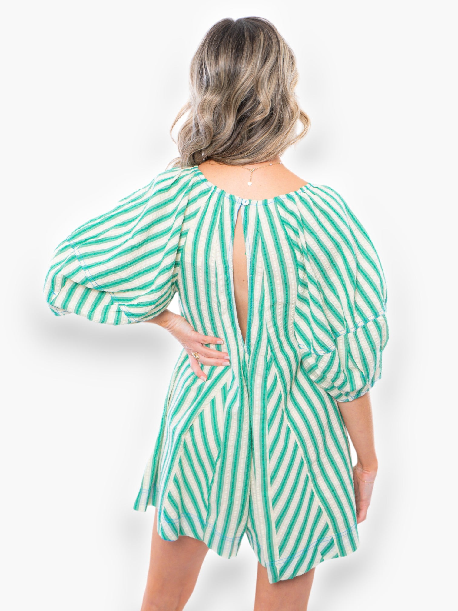 Free People Bob Around Green Combo Romper-Onesies-Free People-L. Mae Boutique &amp; Wild Mabel Clothing