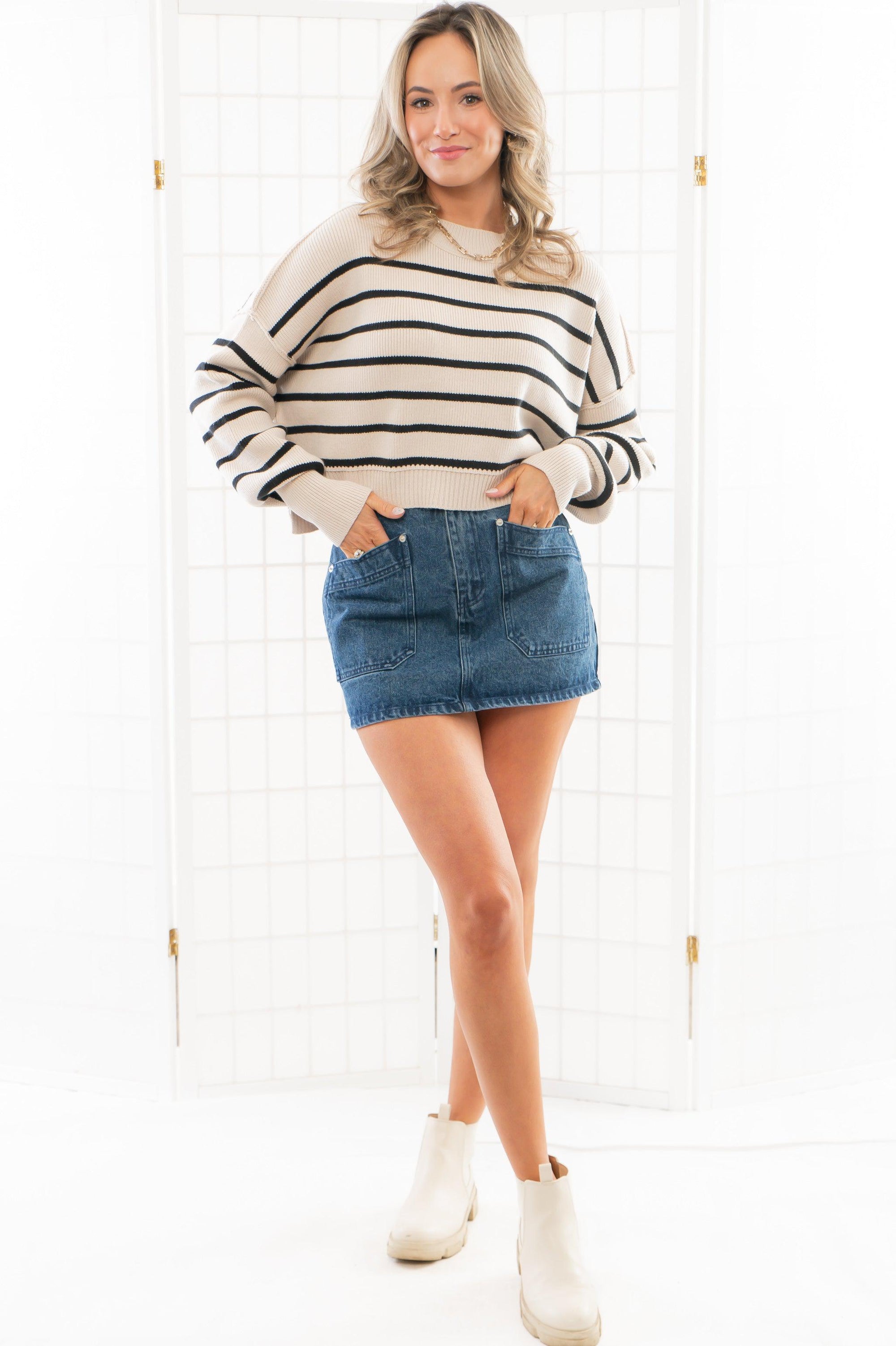 Free People Easy Street Pearl Combo Stripe Crop Pullover-Tops-Free People-L. Mae Boutique &amp; Wild Mabel Clothing