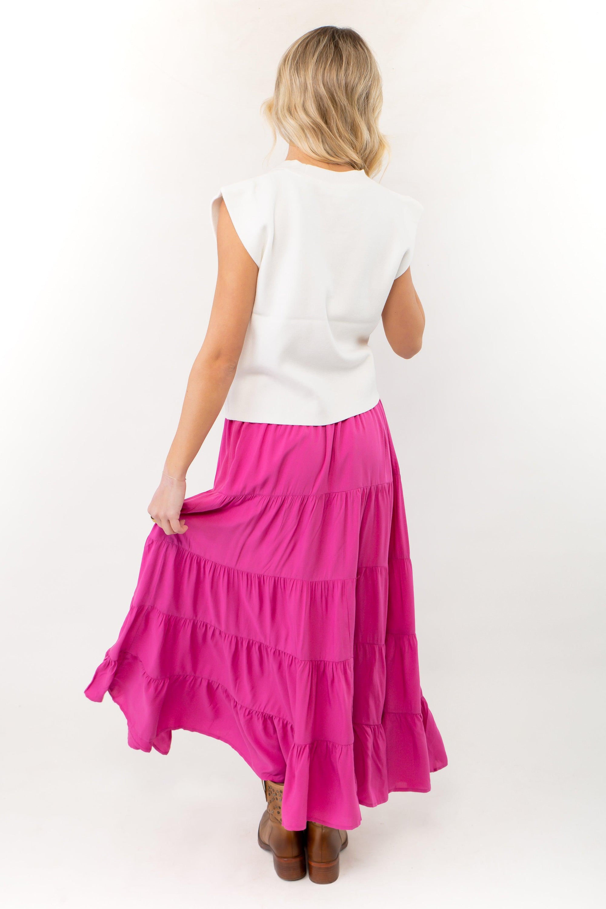 Fuchsia Pink Tiered Maxi Skirt-Bottoms-WishList-L. Mae Boutique & Wild Mabel Clothing