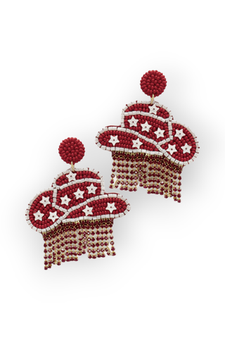 Game Day Burgundy Cowgirl Hat Earrings-Golden Stella-L. Mae Boutique