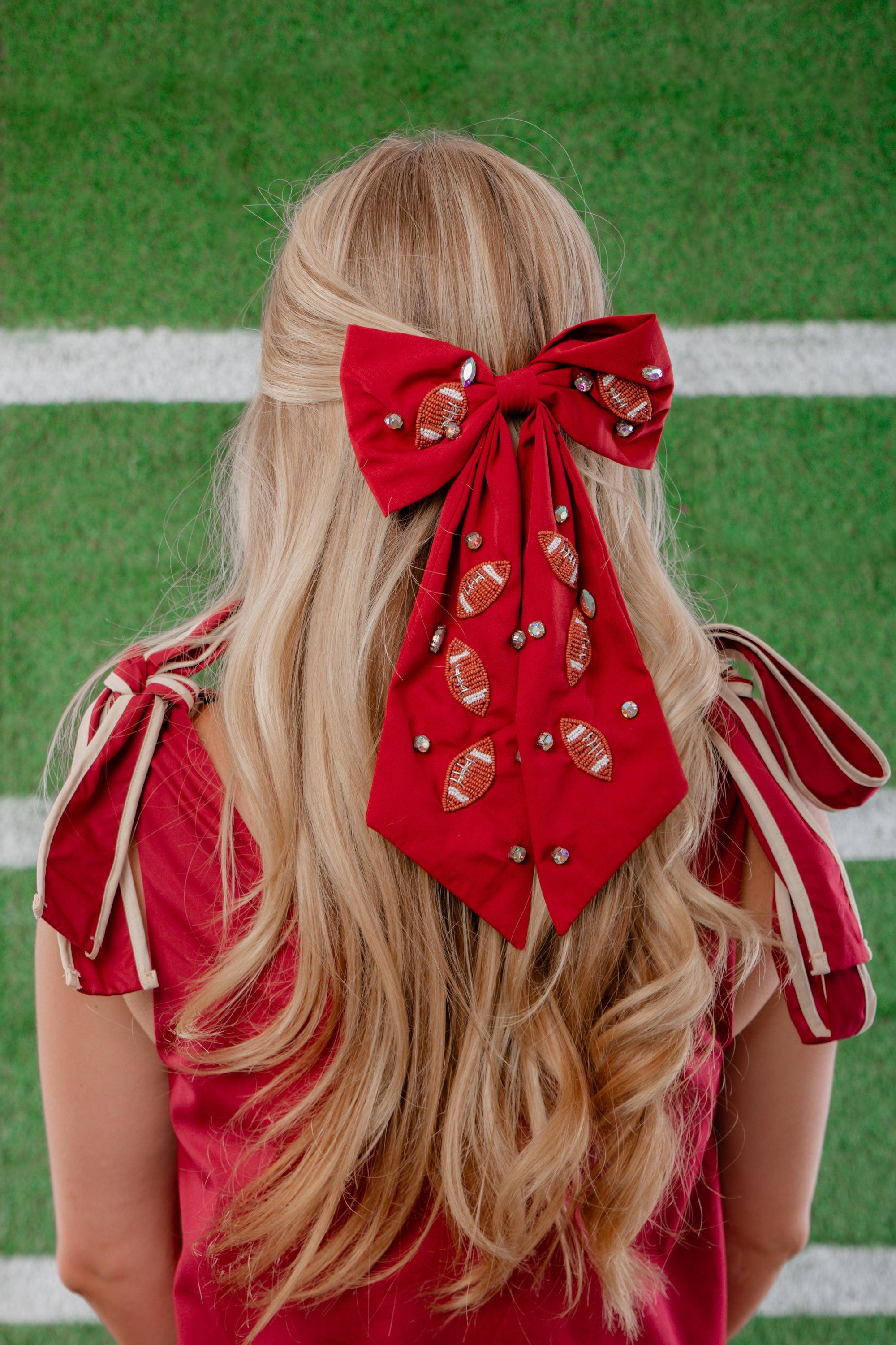 Game Day Garnet Football Bow Barette Hair Clip-Accessories-ANBFASHION-L. Mae Boutique &amp; Wild Mabel Clothing