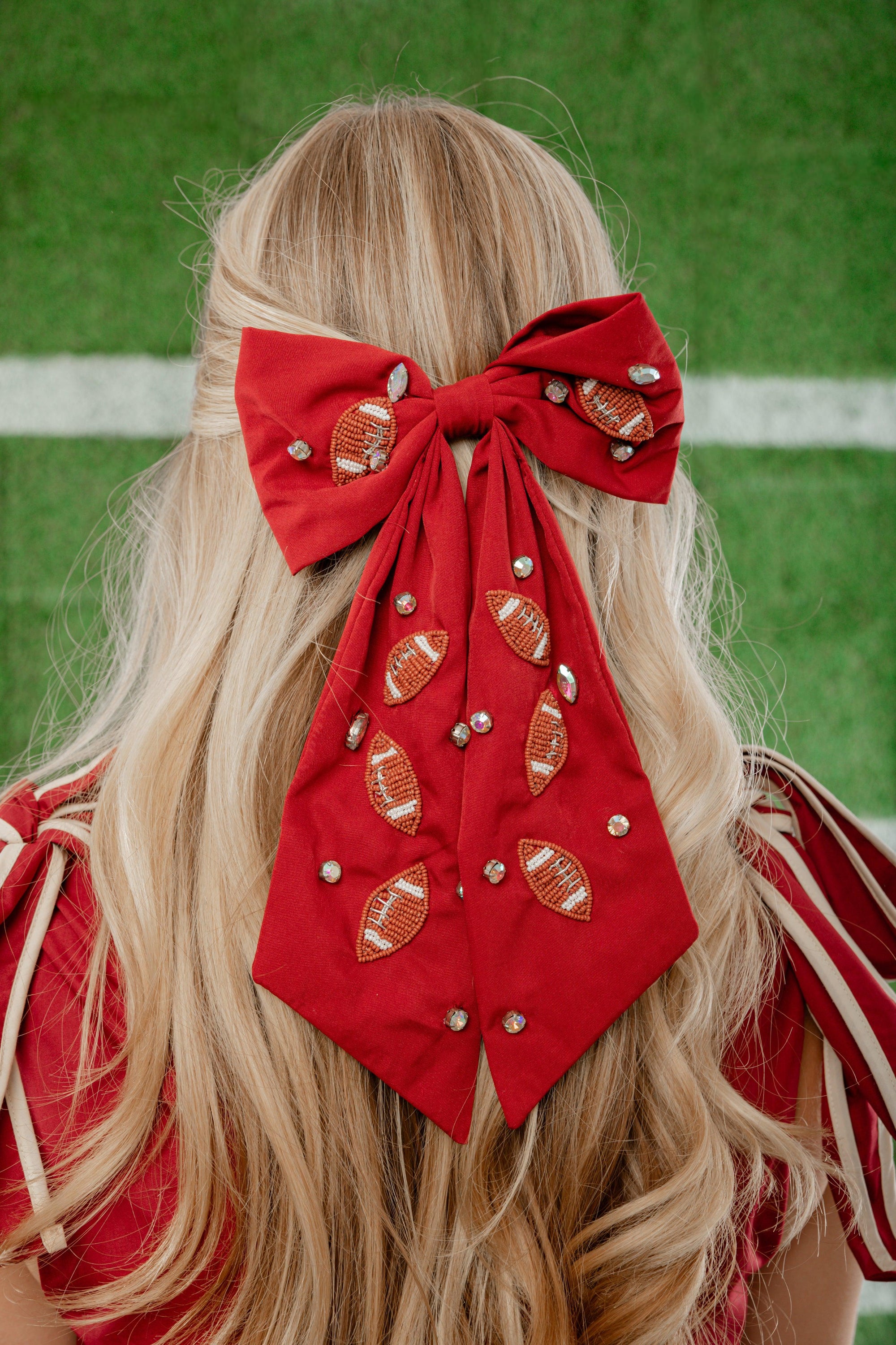 Game Day Garnet Football Bow Barette Hair Clip-Accessories-ANBFASHION-L. Mae Boutique &amp; Wild Mabel Clothing