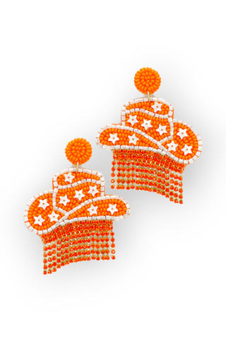 Game Day Orange Cowgirl Hat Earrings-What's Hot-L. Mae Boutique