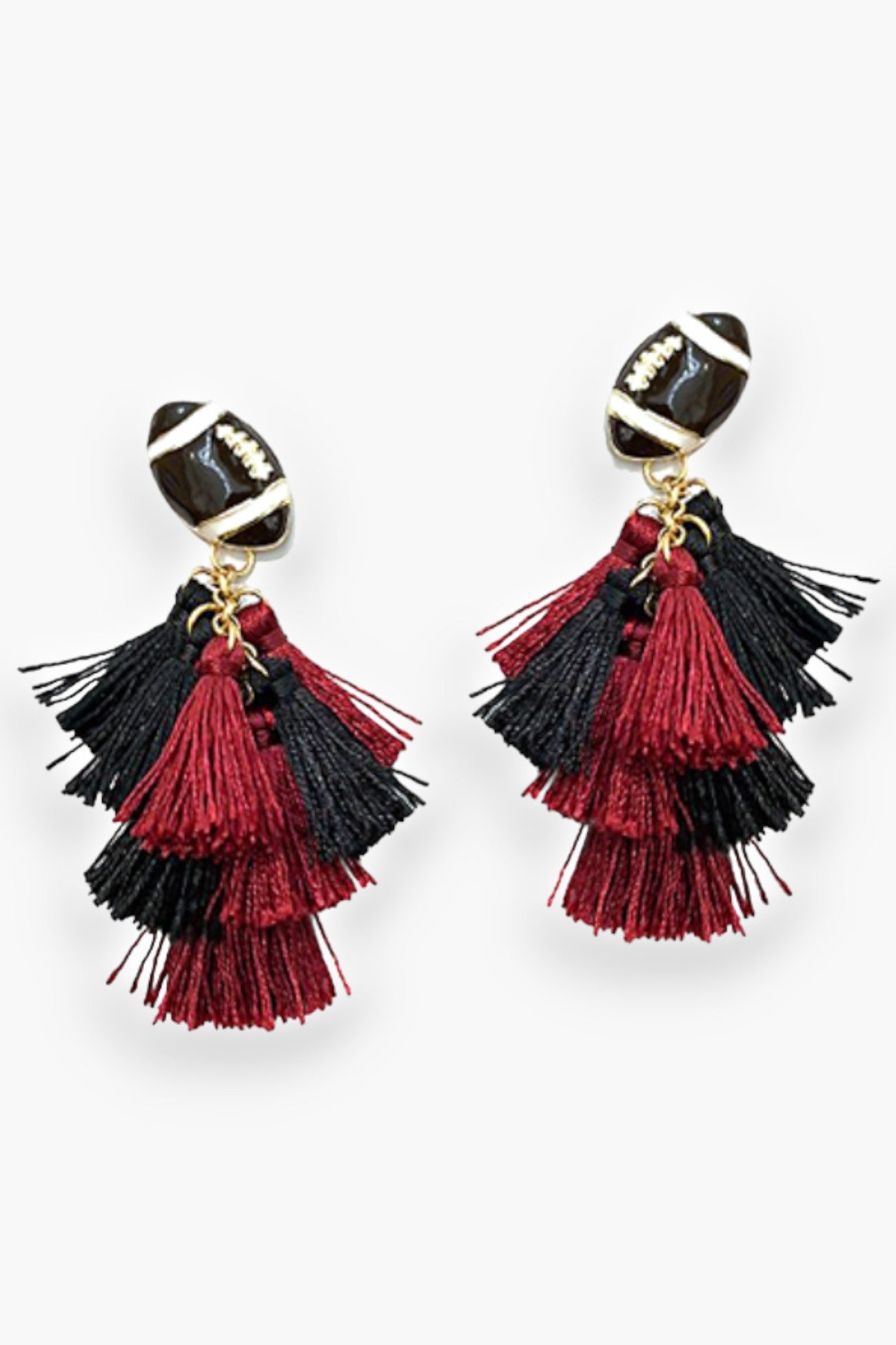 Gameday Garnet & Black Football Tassel Earrings-Jewelry-Golden Stella-L. Mae Boutique & Wild Mabel Clothing