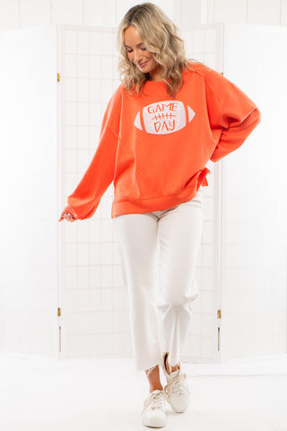 Gameday Orange Sequin Football Long Sleeve Crew-Tops-WHY Dress-L. Mae Boutique & Wild Mabel Clothing