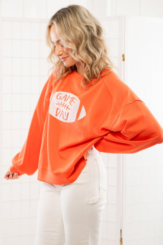 Gameday Orange Sequin Football Long Sleeve Crew-Tops-WHY Dress-L. Mae Boutique & Wild Mabel Clothing