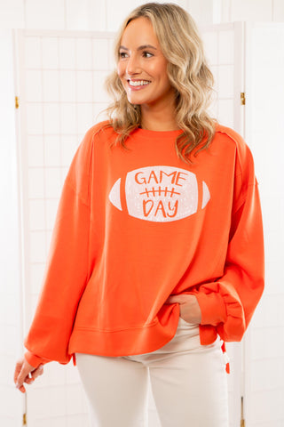 Gameday Orange Sequin Football Long Sleeve Crew-Tops-WHY Dress-L. Mae Boutique & Wild Mabel Clothing