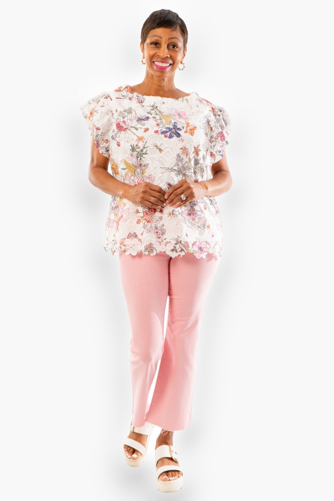 Garden Lace Floral Off White Top-Tops-Entro-L. Mae Boutique &amp; Wild Mabel Clothing