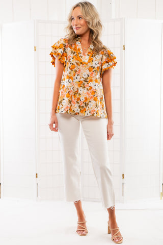 Garden Serenity Honey Yellow Floral Top-Tops-Entro-L. Mae Boutique & Wild Mabel Clothing