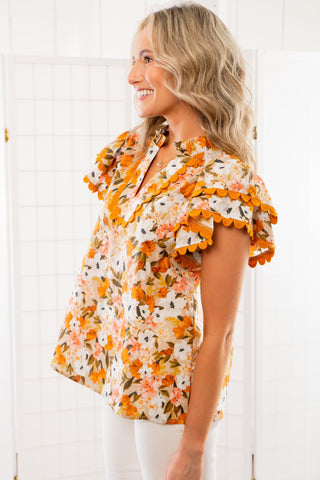 Garden Serenity Honey Yellow Floral Top-Tops-Entro-L. Mae Boutique & Wild Mabel Clothing