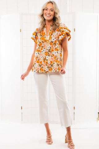 Garden Serenity Honey Yellow Floral Top-Tops-Entro-L. Mae Boutique & Wild Mabel Clothing