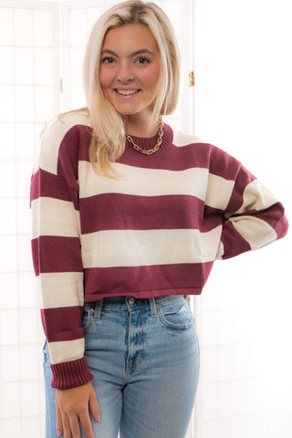 Garnet Long Sleeve Striped Crop Sweater-Tops-Le Lis-L. Mae Boutique & Wild Mabel Clothing