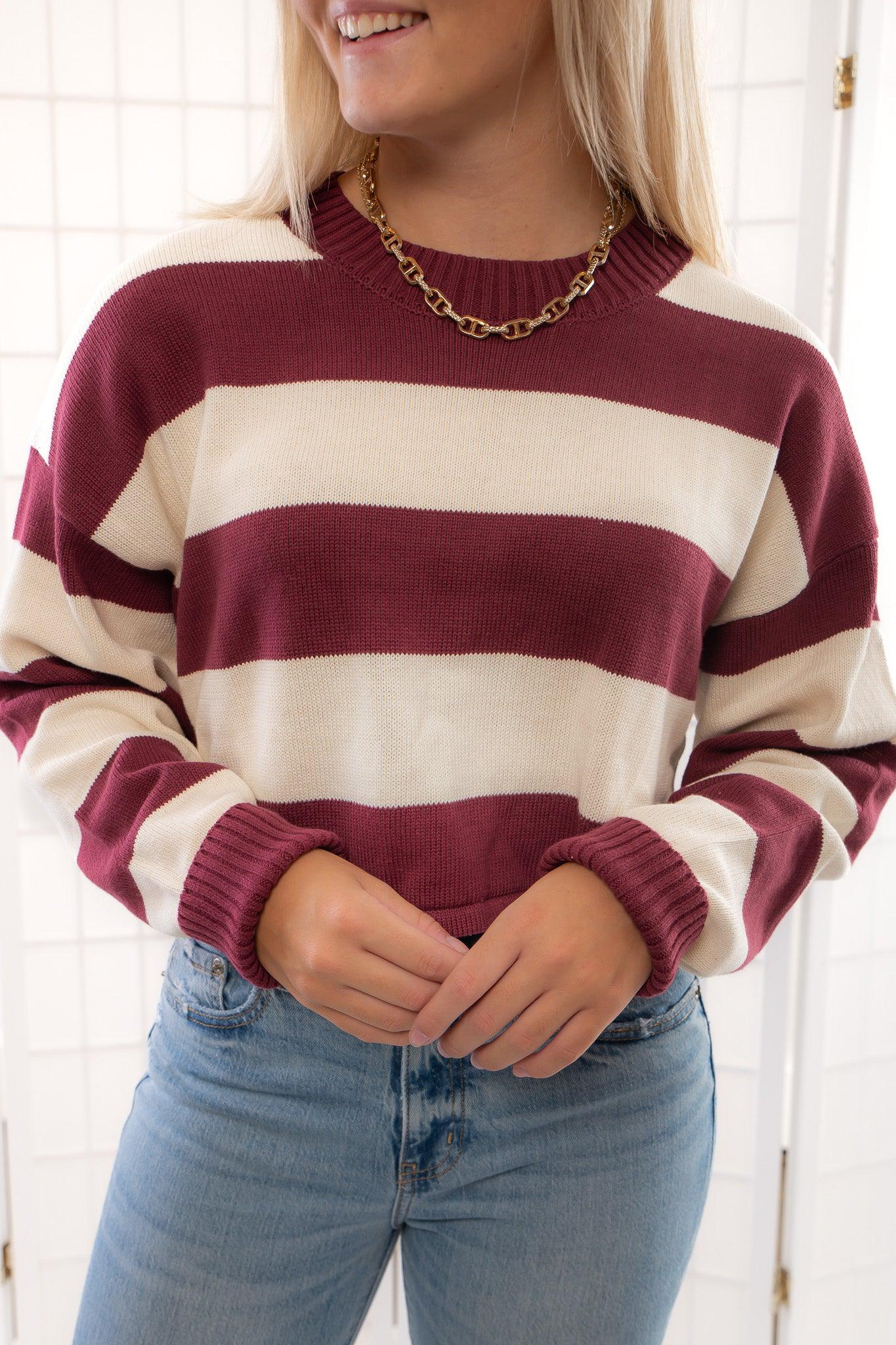 Garnet Long Sleeve Striped Crop Sweater-Tops-Le Lis-L. Mae Boutique &amp; Wild Mabel Clothing