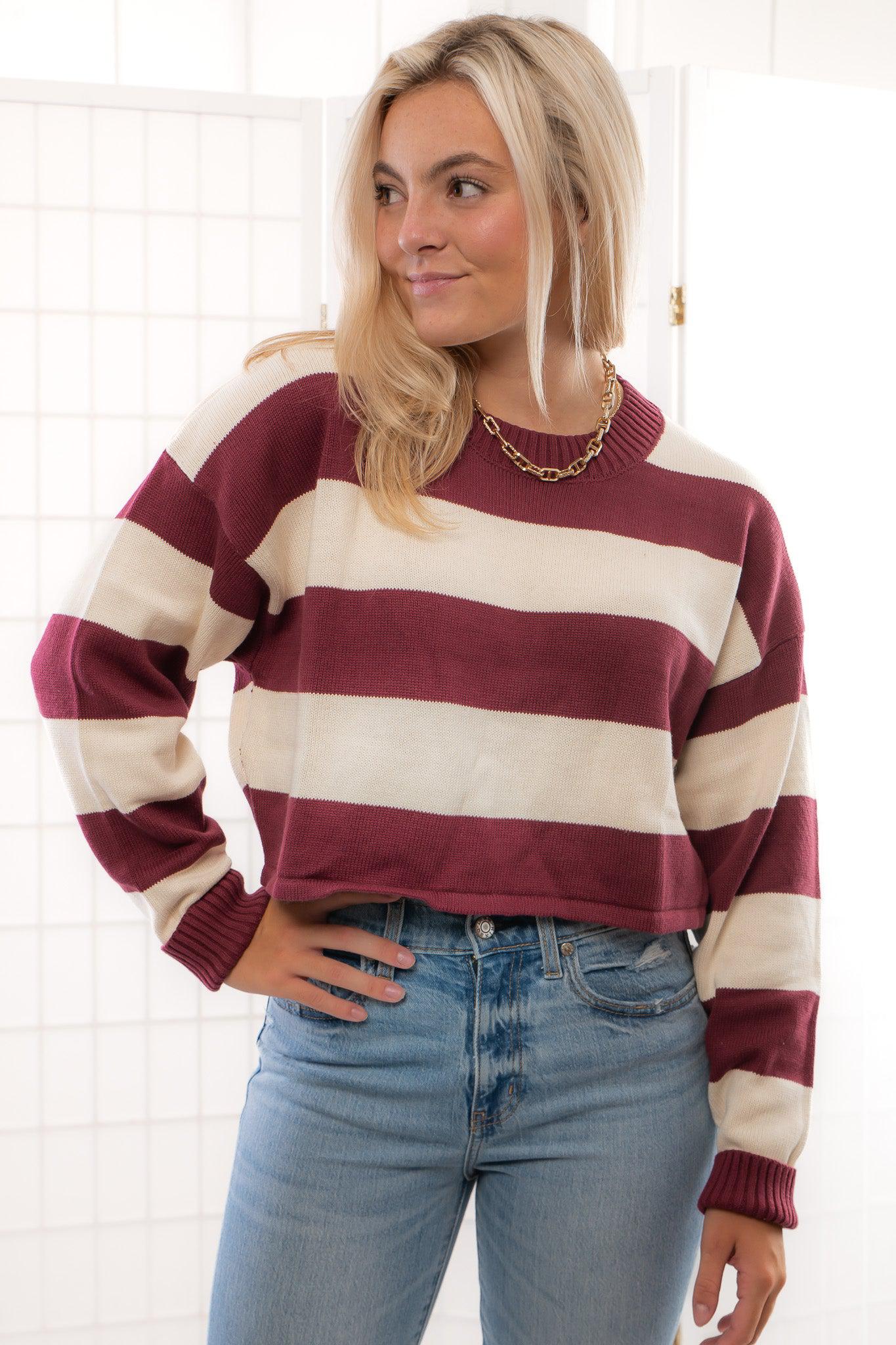 Garnet Long Sleeve Striped Crop Sweater-Tops-Le Lis-L. Mae Boutique & Wild Mabel Clothing