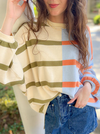 Gilmore Blue Multi Stripe Sweater Top-Tops-Fate-L. Mae Boutique & Wild Mabel Clothing