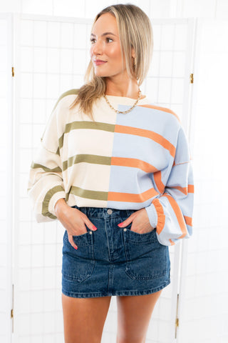 Gilmore Blue Multi Stripe Sweater Top-Tops-Fate-L. Mae Boutique & Wild Mabel Clothing