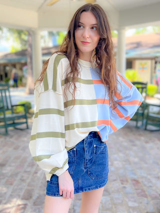 Gilmore Blue Multi Stripe Sweater Top-Tops-Fate-L. Mae Boutique & Wild Mabel Clothing