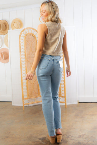 Girls Night Out High Rise Straight Light Wash Split Hem Denim-Bottoms-Cello-L. Mae Boutique & Wild Mabel Clothing