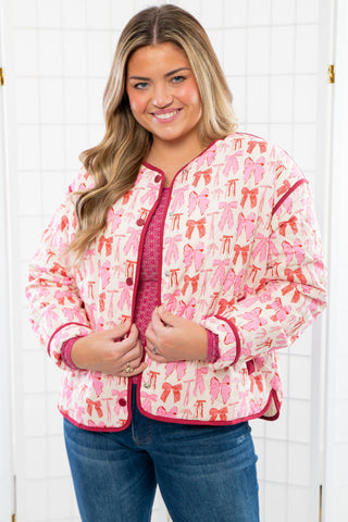 Girly Girl Pink Bow Quilted Jacket-Outerwear-Entro-L. Mae Boutique & Wild Mabel Clothing