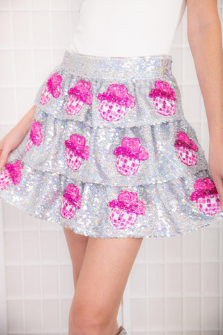 Glam Cowgirl Disco Ball Sequin Mini Skirt-Peach Love California-L. Mae Boutique