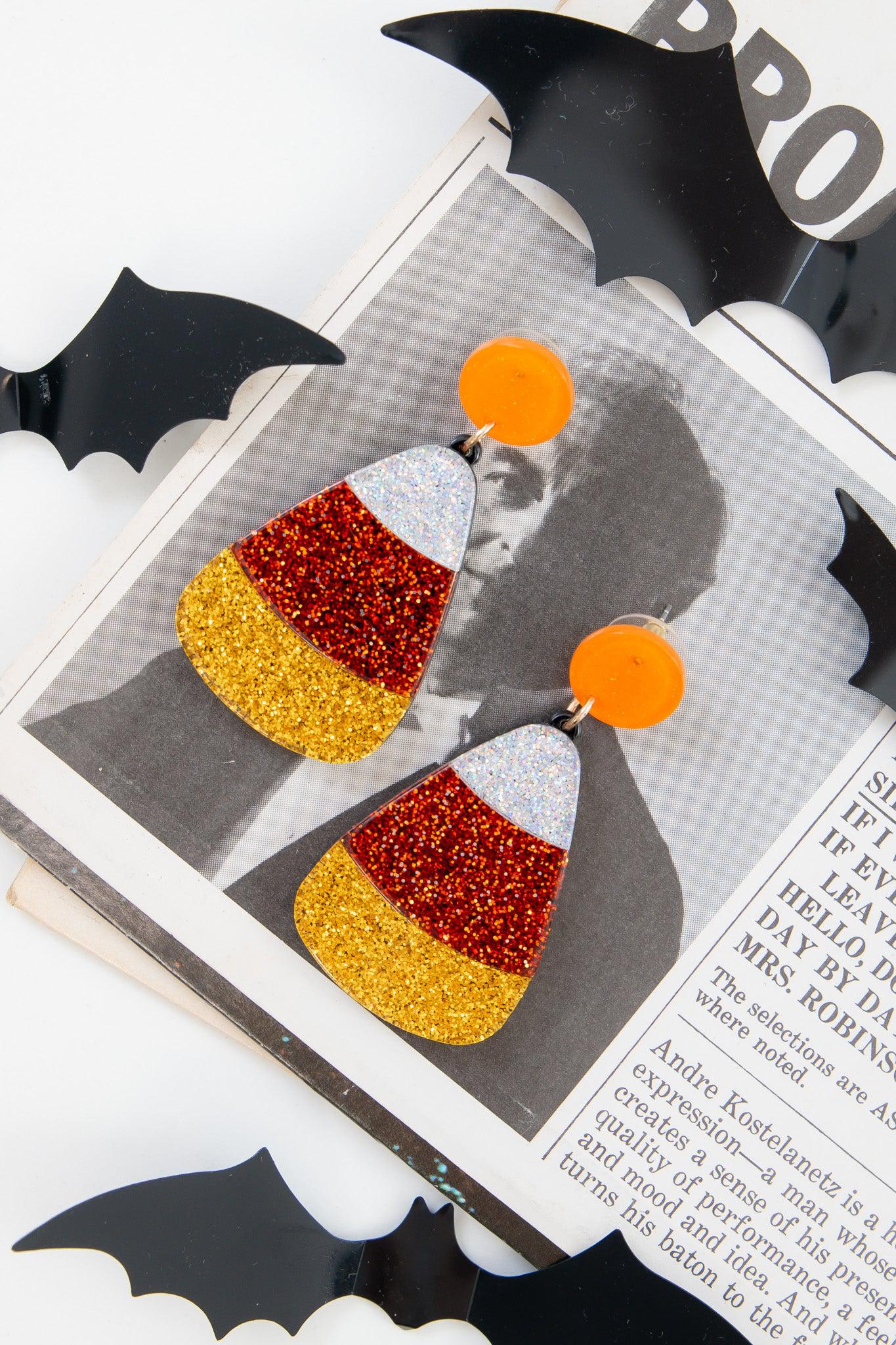 Glittered Resin Candy Corn Drop Earrings-Jewelry-Golden Stella-L. Mae Boutique & Wild Mabel Clothing