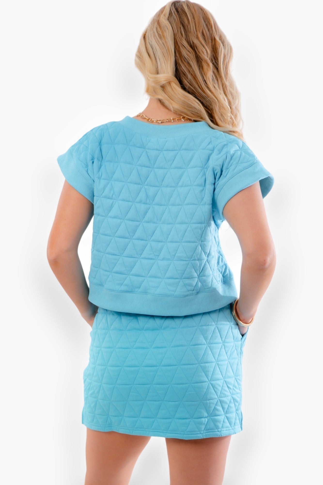 Go Getter Aqua Quilted Mini Skirt-Bottoms-Entro-L. Mae Boutique &amp; Wild Mabel Clothing