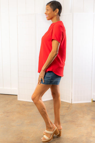 Go To Red V Neck Short Sleeve Top-Tops-Entro-L. Mae Boutique & Wild Mabel Clothing