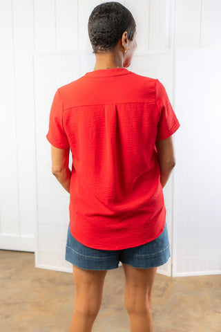 Go To Red V Neck Short Sleeve Top-Tops-Entro-L. Mae Boutique & Wild Mabel Clothing