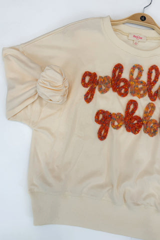 Gobble Gobble Embroidered Cream Crew Neck-Tops-Peach Love California-L. Mae Boutique & Wild Mabel Clothing