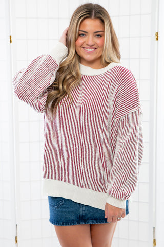 Going the Distance Burgundy Two Toned Oversized Sweater-Tops-In February-L. Mae Boutique & Wild Mabel Clothing