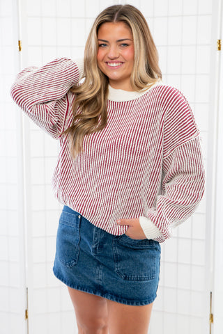 Going the Distance Burgundy Two Toned Oversized Sweater-Tops-In February-L. Mae Boutique & Wild Mabel Clothing