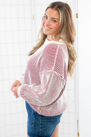 Going the Distance Burgundy Two Toned Oversized Sweater-Tops-In February-L. Mae Boutique & Wild Mabel Clothing