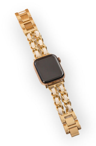 Gold Double Chain & Ivory Leather Smartwatch Band-AN Enterprises-L. Mae Boutique