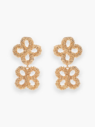 Gold Double Clover Dangle Earrings-Golden Stella-L. Mae Boutique
