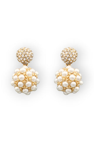 Gold Pearl Cluster Drop Earrings-Golden Stella-L. Mae Boutique