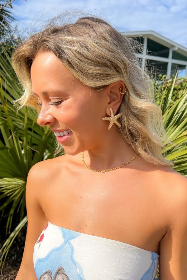 Gold Starfish Statement Stud Earrings-Jewelry-Golden Stella-L. Mae Boutique & Wild Mabel Clothing