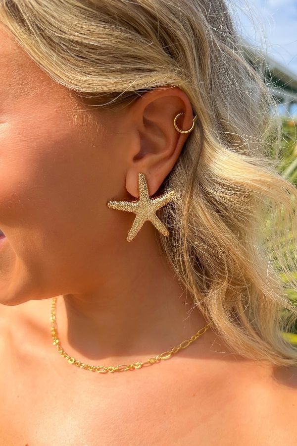 Gold Starfish Statement Stud Earrings-Jewelry-Golden Stella-L. Mae Boutique &amp; Wild Mabel Clothing