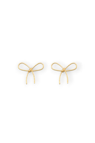 Gold Textured Wire Bow Earrings-Golden Stella-L. Mae Boutique