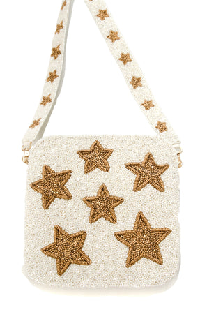 Gold and White Star Beaded Bag-Tiana Designs-L. Mae Boutique