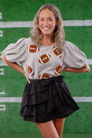 Gray Terry Football Puff Sleeve Top-Tops-Peach Love California-L. Mae Boutique & Wild Mabel Clothing