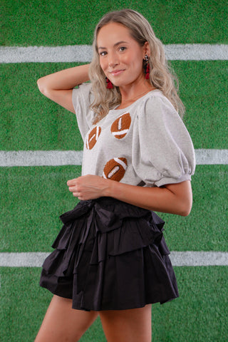 Gray Terry Football Puff Sleeve Top-Tops-Peach Love California-L. Mae Boutique & Wild Mabel Clothing