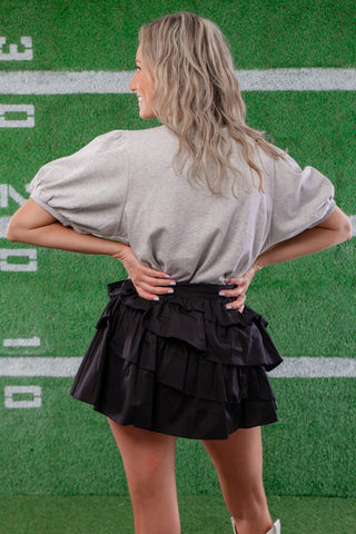 Gray Terry Football Puff Sleeve Top-Tops-Peach Love California-L. Mae Boutique & Wild Mabel Clothing