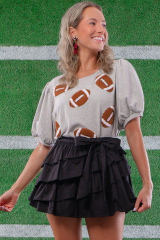 Gray Terry Football Puff Sleeve Top-Tops-Peach Love California-L. Mae Boutique & Wild Mabel Clothing