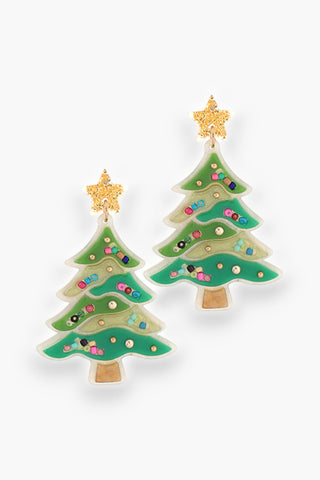 Green Decorated Christmas Tree Earrings-Jewelry-Golden Stella-L. Mae Boutique & Wild Mabel Clothing