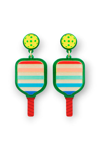 Green Shimmer Pickleball and Paddle Acrylic Earrings-Jewelry-Golden Stella-L. Mae Boutique & Wild Mabel Clothing