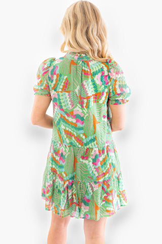Green Wild Side Abstract Print Mini Dress-TCEC-L. Mae Boutique