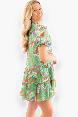 Green Wild Side Abstract Print Mini Dress-TCEC-L. Mae Boutique