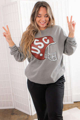 Grey USC Helmet Sweatshirt-Tops-Ever Ashton the Label-L. Mae Boutique & Wild Mabel Clothing