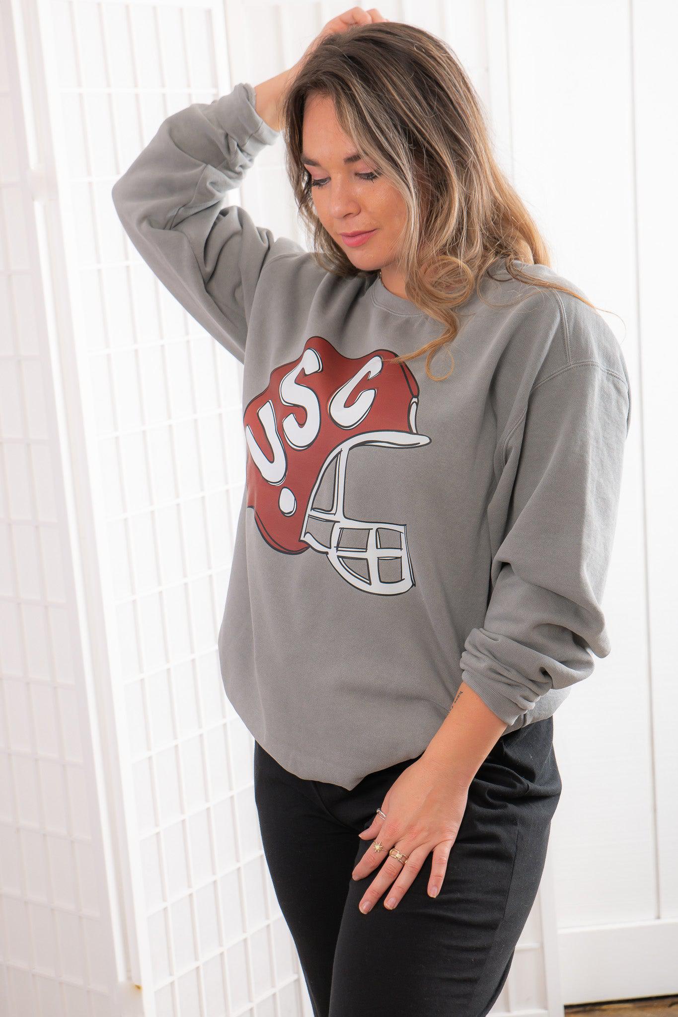 Grey USC Helmet Sweatshirt-Tops-Ever Ashton the Label-L. Mae Boutique &amp; Wild Mabel Clothing