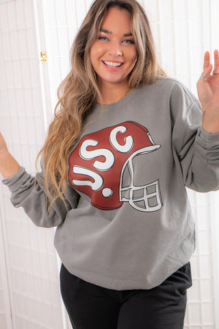 Grey USC Helmet Sweatshirt-Tops-Ever Ashton the Label-L. Mae Boutique & Wild Mabel Clothing